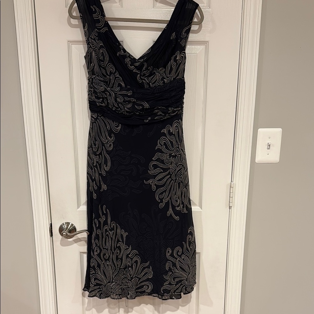 Ann Taylor Black and Silver Ruched Sheath Dress